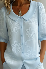 Elegante blusa floral, blusa elegante, primer plano | Moda Acosta