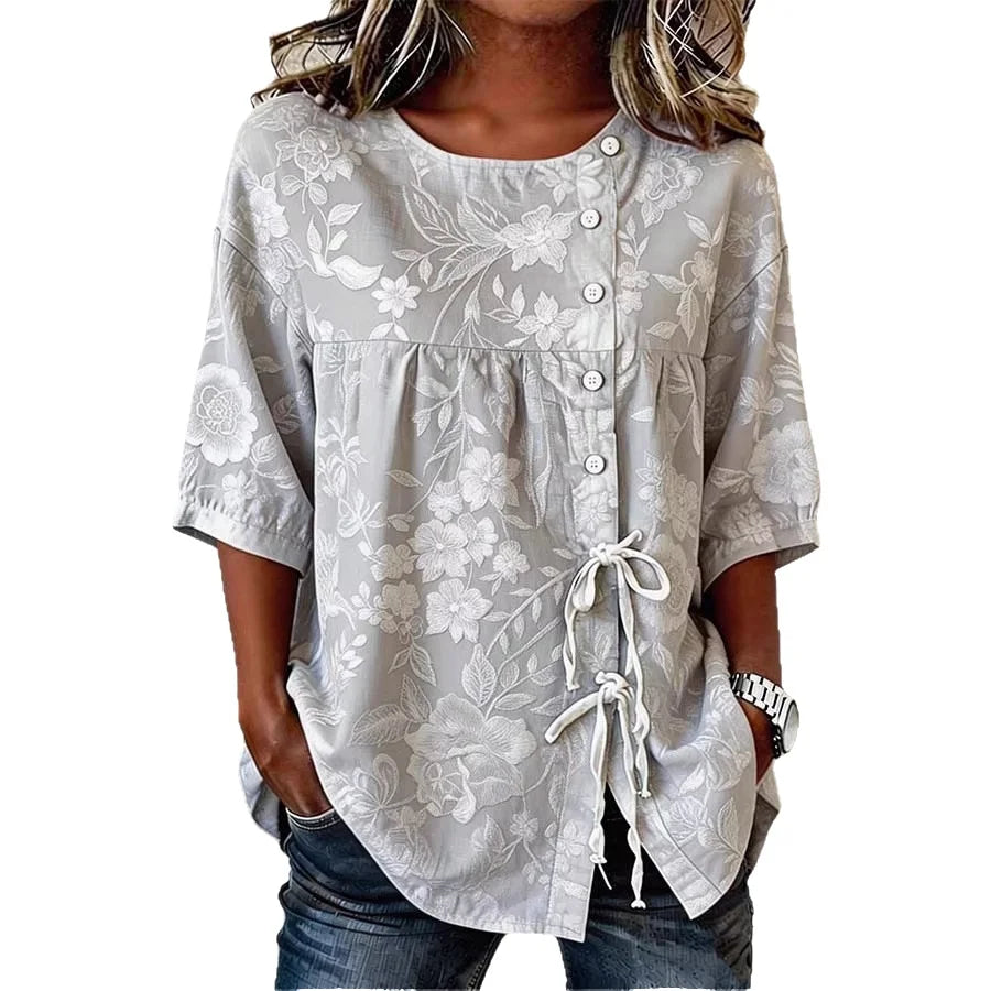 Celestina | Blusa floral elegante, blusa elegante, primer plano | Moda Acosta