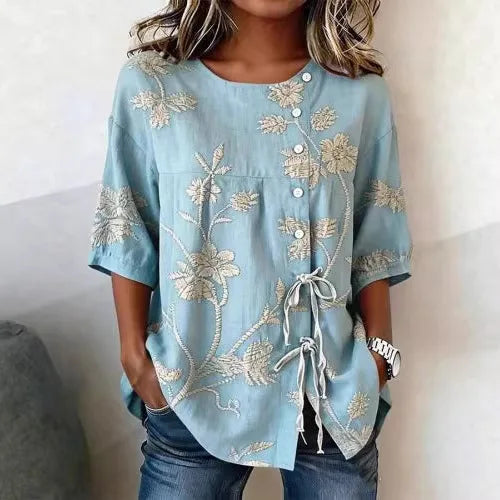 Celestina | Blusa floral elegante, blusa elegante, vista lateral | Moda Acosta