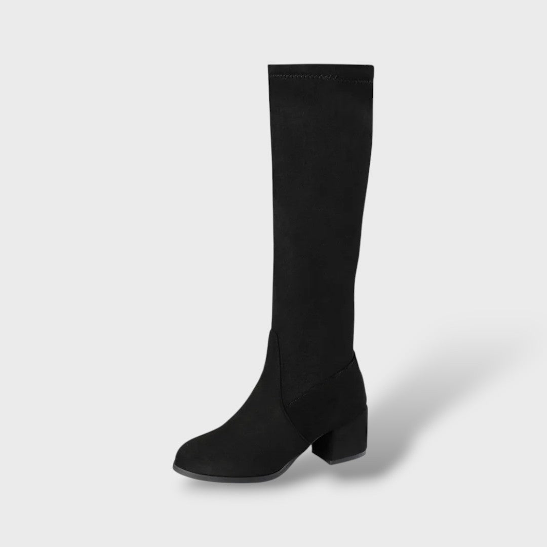 Botas Altas con Tacón Grueso y Cremallera Lateral, Tacones, detalle de tela | Moda Acosta