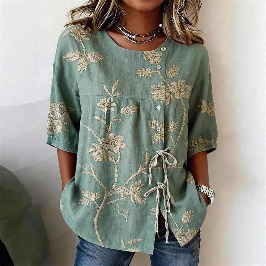 Celestina | Blusa floral elegante, blusa elegante, detalle de tela | Moda Acosta