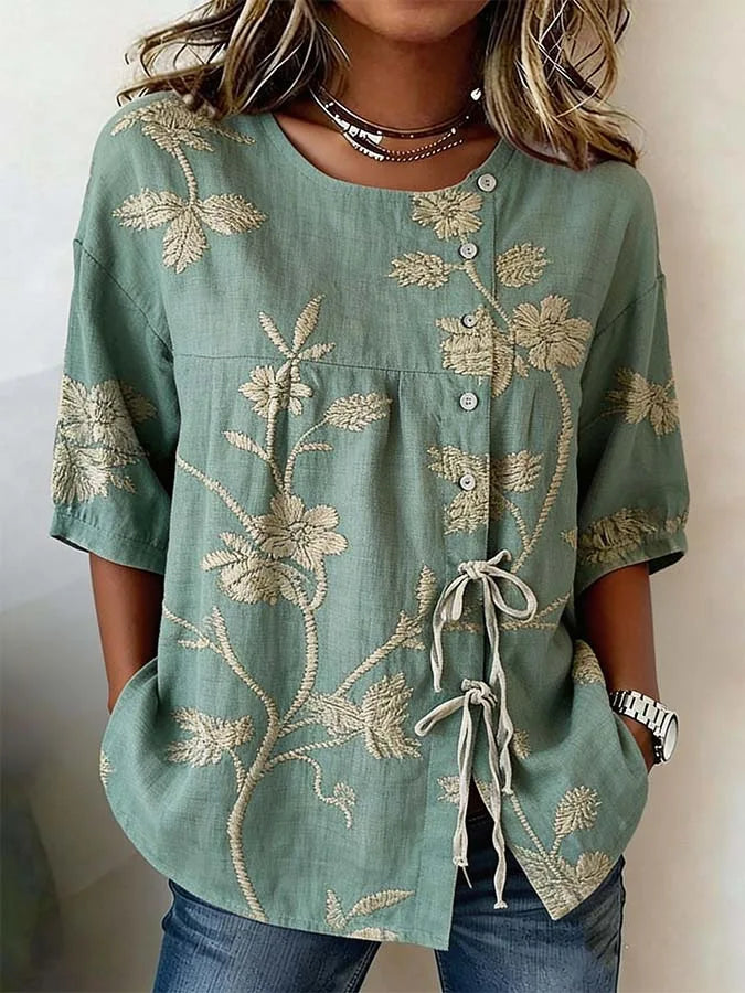 Celestina | Blusa floral elegante, blusa elegante, detalle de tela | Moda Acosta