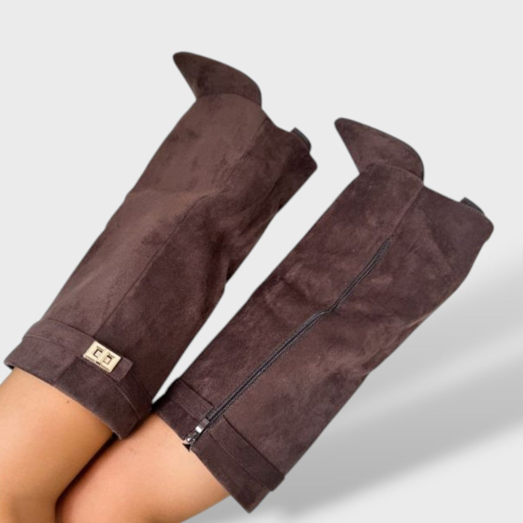 Cristela Botas cowboy mujer altura rodilla, botas de moda, vista trasera | Moda Acosta