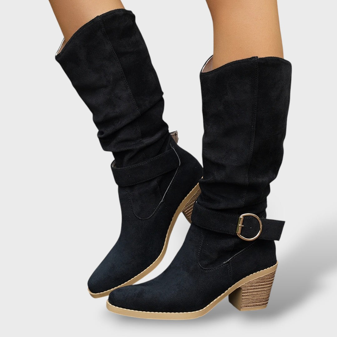 Botas Cowboy Mujer Ante, botas de moda, detalle de tela | Moda Acosta