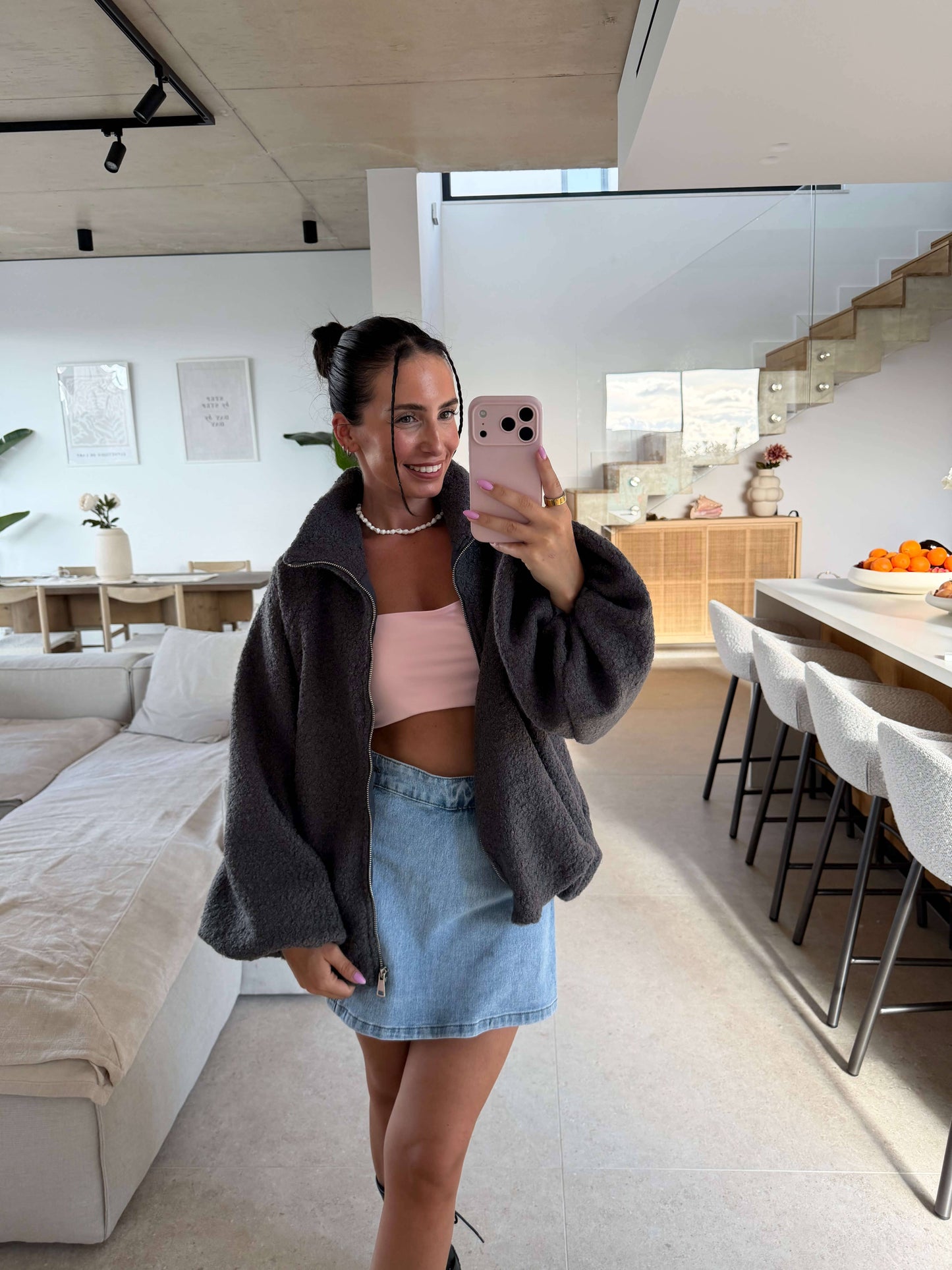 Oversize Jacke mit Reißverschluss – Grau