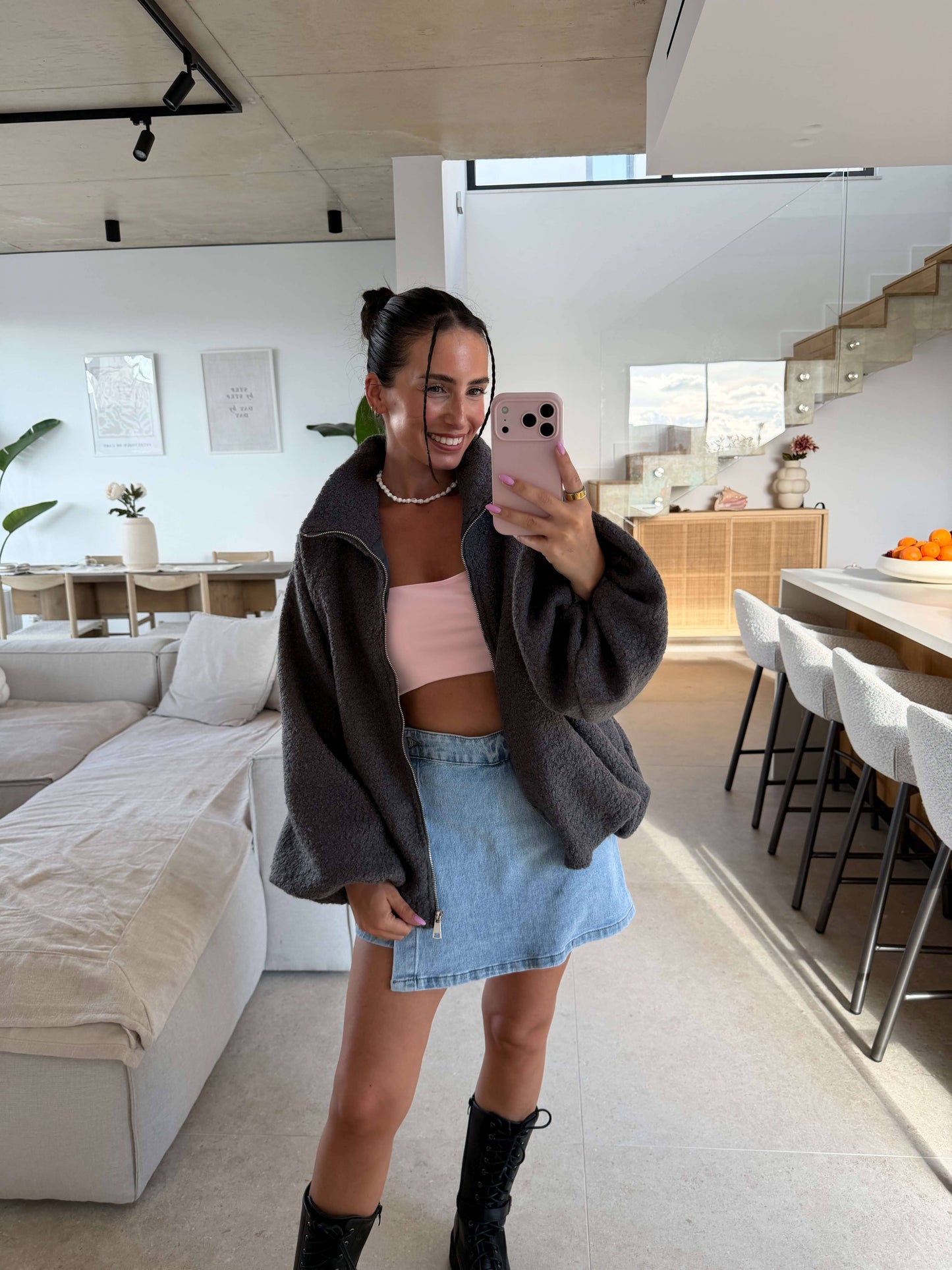 Oversize Jacke mit Reißverschluss – Grau
