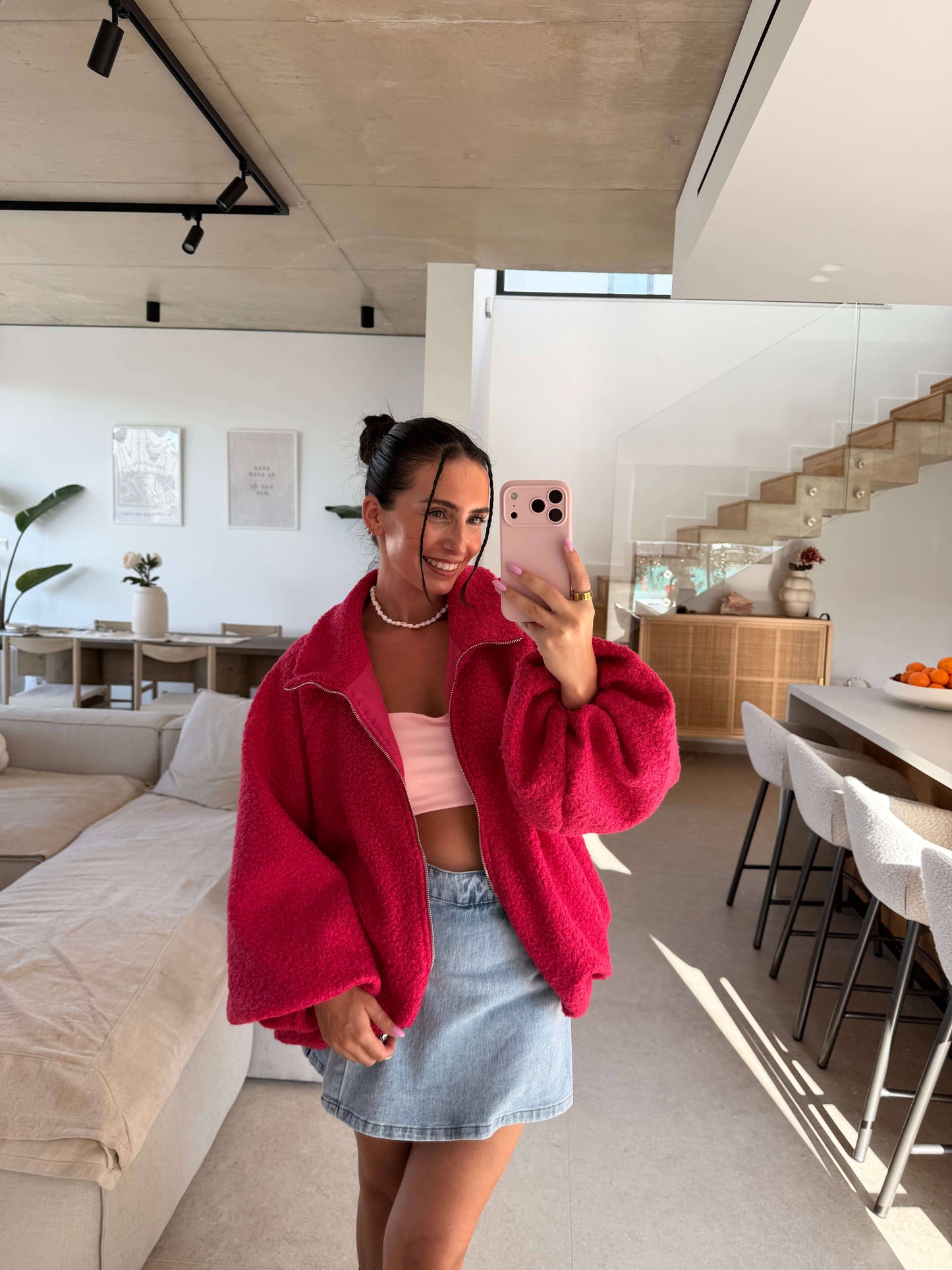 Oversize Jacke mit Reißverschluss – Pink