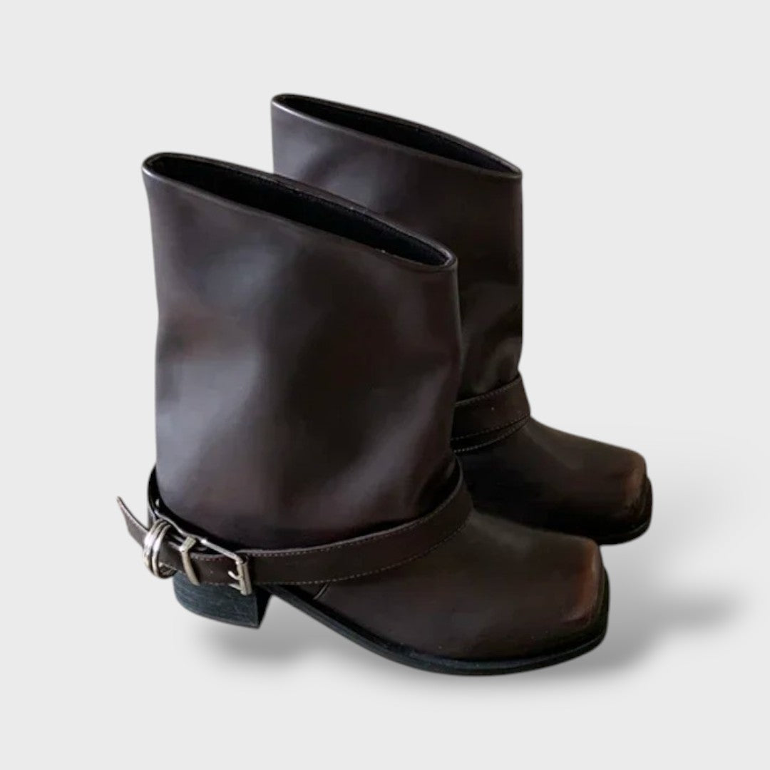 Botines Cowboy Mujer Punta Cuadrada, botas de moda, detalle de tela | Moda Acosta