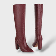 Botas Altas de Piel Sintética con Estampado Serpiente, botas de moda, vista lateral | Moda Acosta