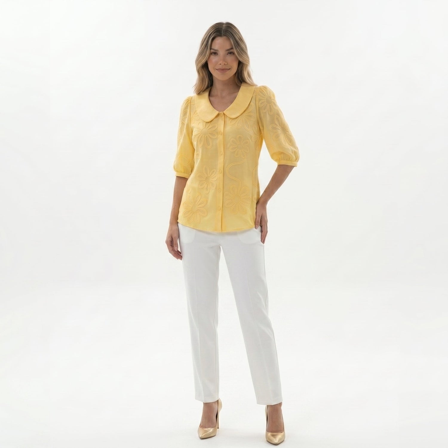 Elegante blusa floral, blusa elegante, vista frontal | Moda Acosta