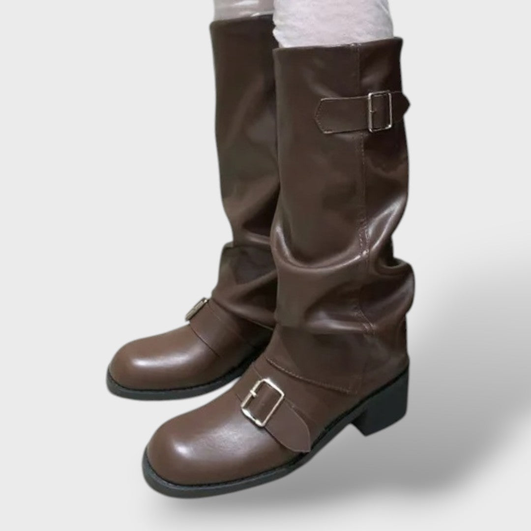 Botas altas punk mujer con plataforma, botas de moda, detalle de tela | Moda Acosta