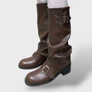 Botas altas punk mujer con plataforma, botas de moda, detalle de tela | Moda Acosta