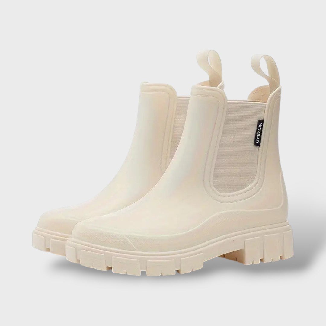 Botas de Lluvia Impermeables de Moda para Damas, botas de moda, detalle de tela | Moda Acosta