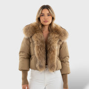Chaqueta acolchada con cuello de piel sintética, abrigo de invierno, vista lateral | Moda Acosta