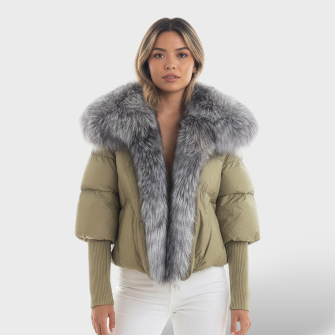 Chaqueta acolchada con cuello de piel sintética, abrigo de invierno, vista frontal | Moda Acosta