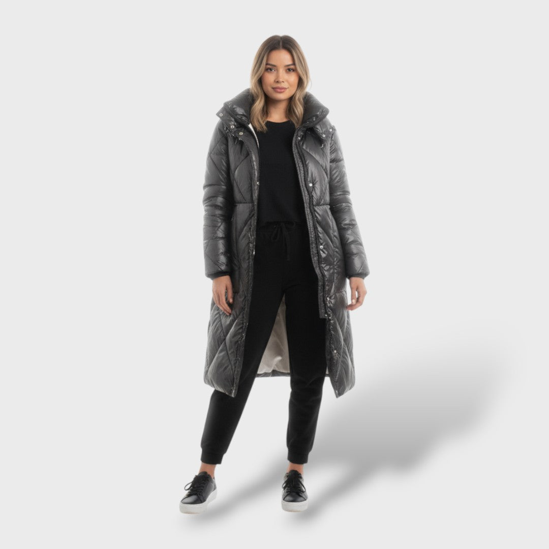 Chaqueta acolchada de algodón elegante mujer, abrigo de invierno, detalle de tela | Moda Acosta