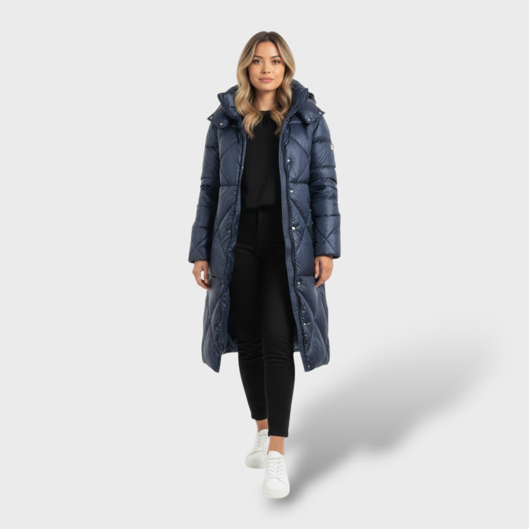 Chaqueta acolchada de algodón elegante mujer, abrigo de invierno, vista lateral | Moda Acosta