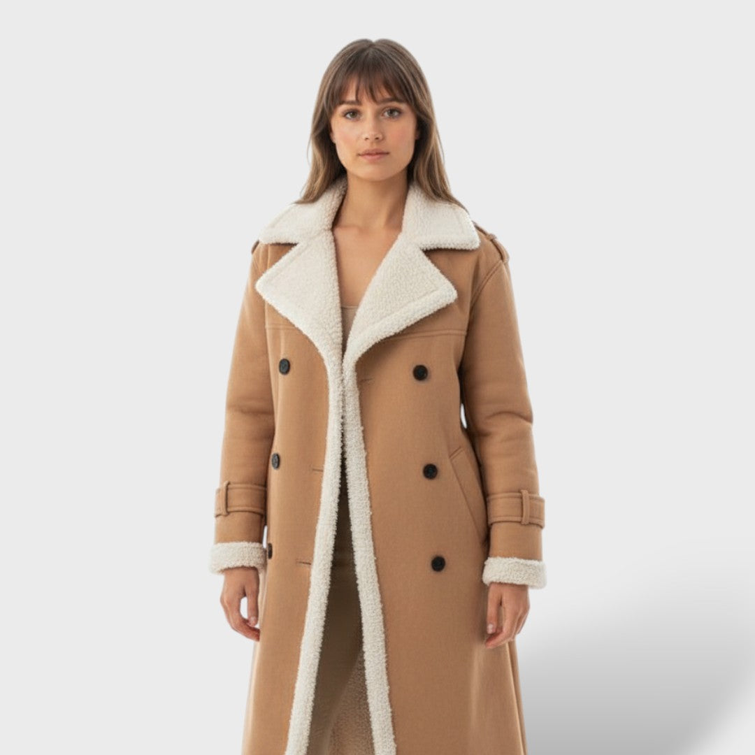 Abrigo Largo Clásico con Forro de Forro Polar, abrigo de invierno, detalle de tela | Moda Acosta