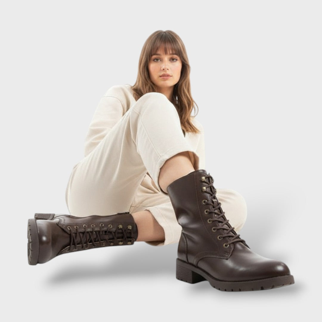 Botas de Combate con Cremallera y Tacón Bajo, Tacones, look completo | Moda Acosta