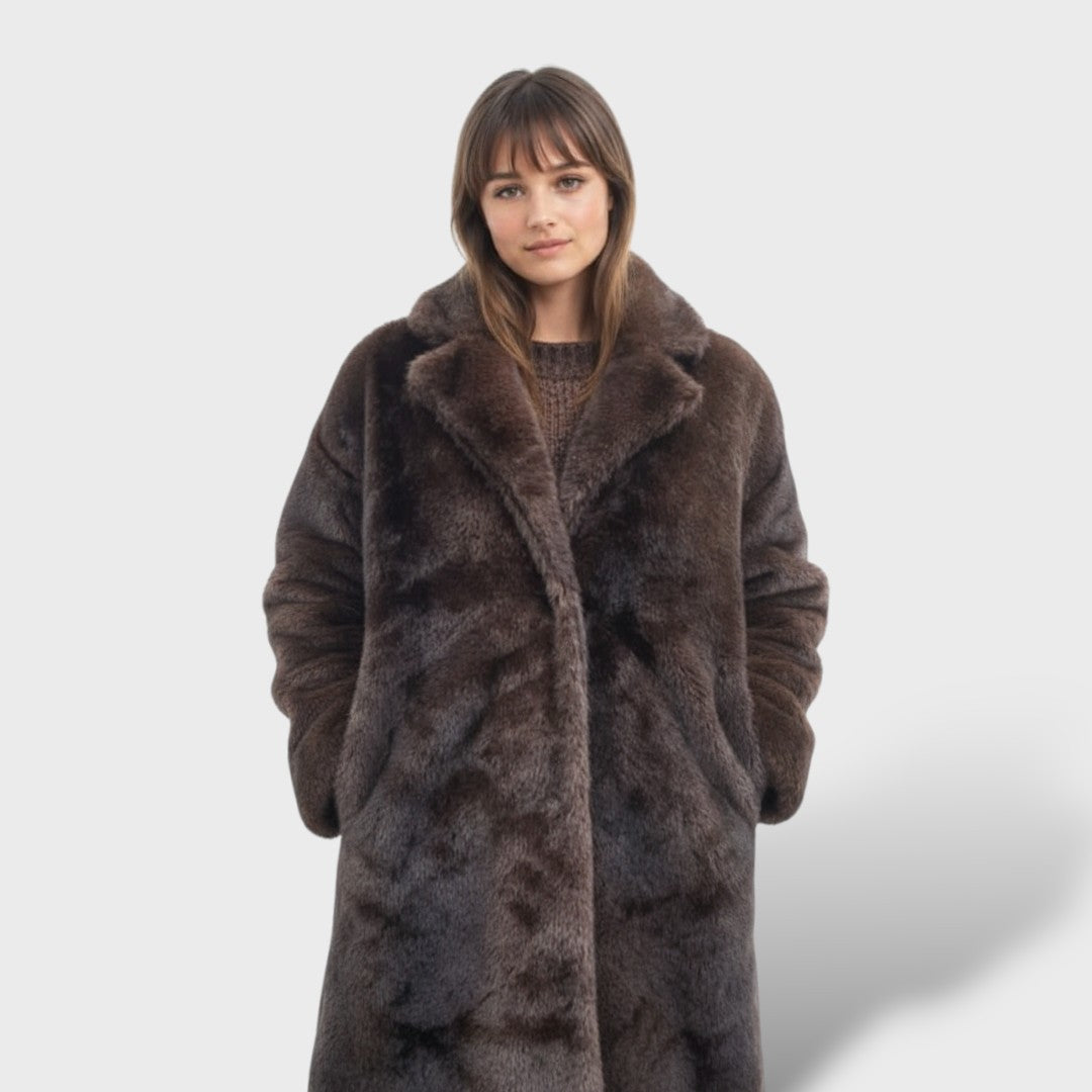 Abrigo de piel sintética largo para mujeres elegante, abrigo de invierno | Moda Acosta