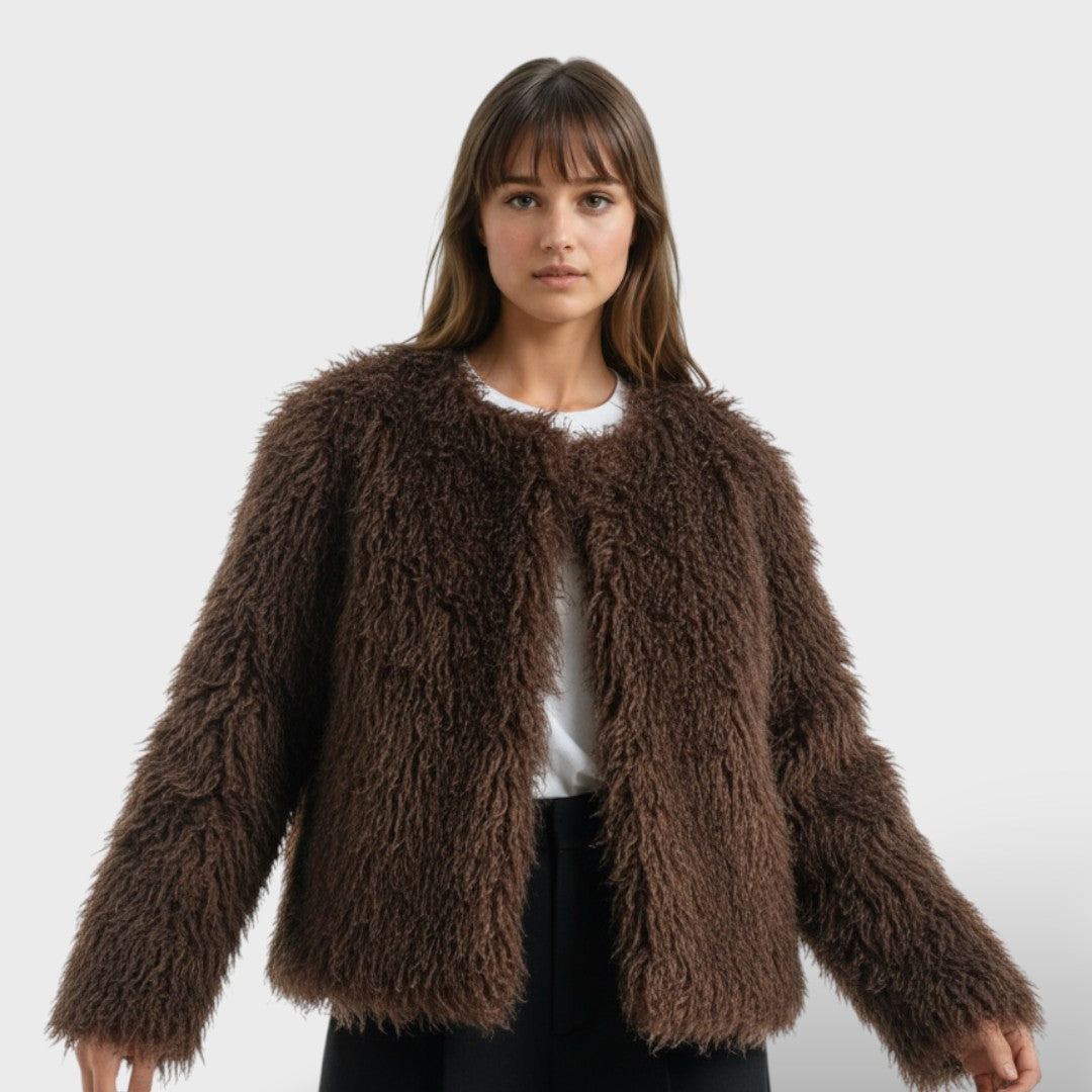 Abrigo de Piel Sintética Mujer, abrigo de invierno, detalle de tela | Moda Acosta