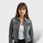 Chaqueta Vaquera Mujer Slim Fit, abrigo de invierno, vista lateral | Moda Acosta