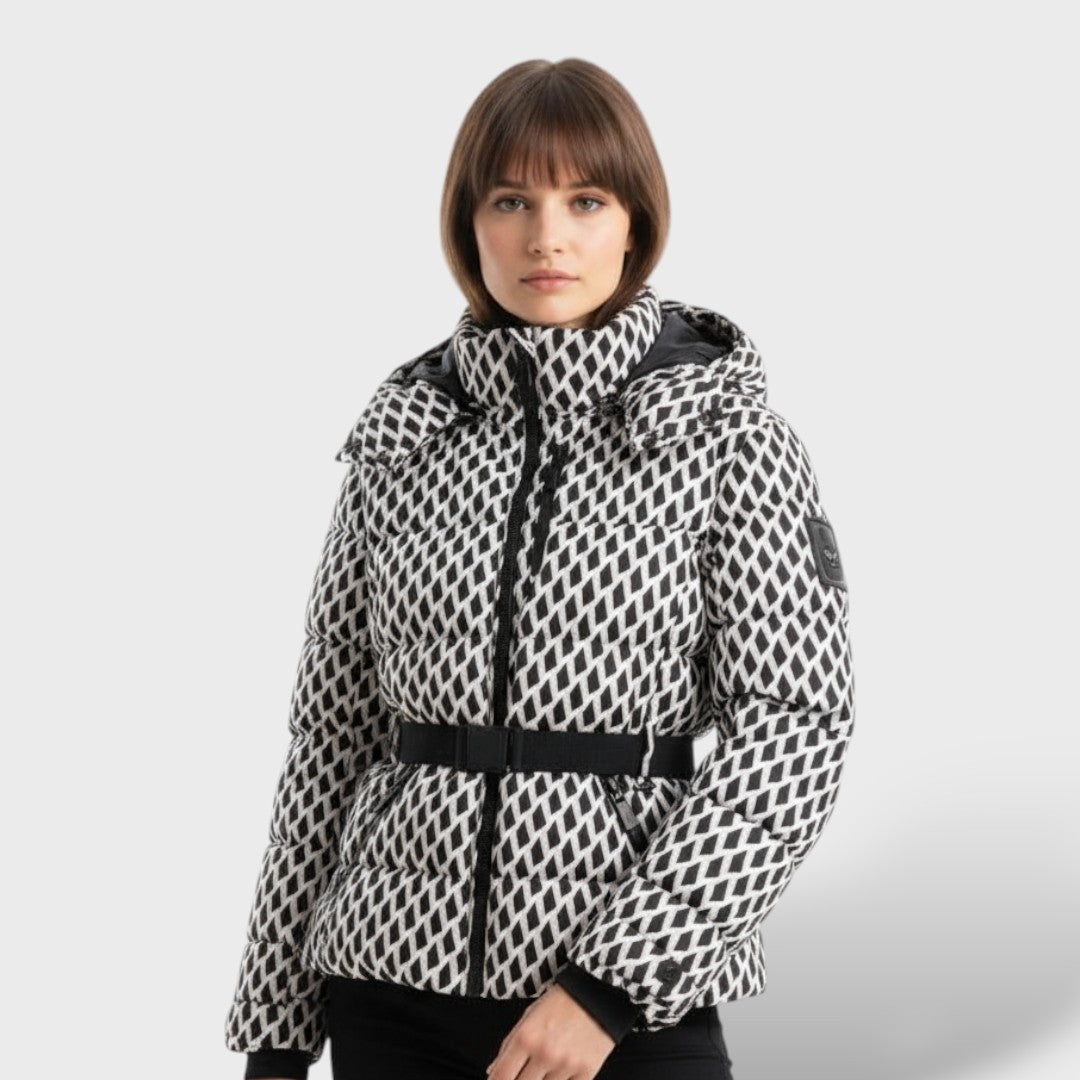 Chaqueta Acolchada con Cinturón Impermeable, abrigo de invierno, vista frontal | Moda Acosta