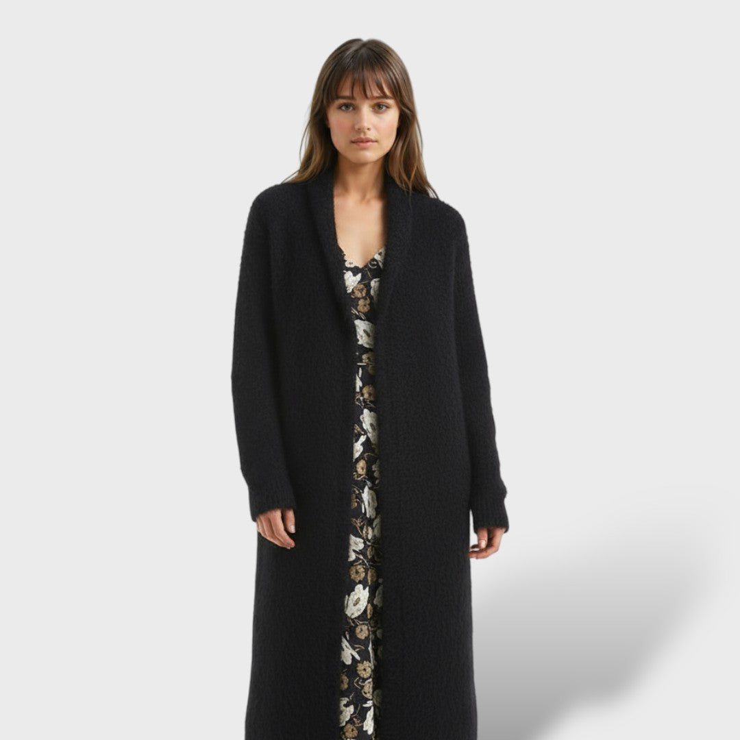 Abrigo Largo de Cachemira Luxe para Damas, abrigo de invierno, vista lateral | Moda Acosta
