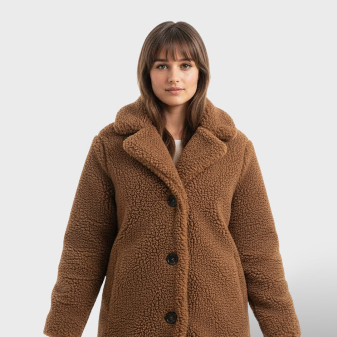Abrigo Largo de Invierno Piel Sintética, abrigo de invierno, vista lateral | Moda Acosta