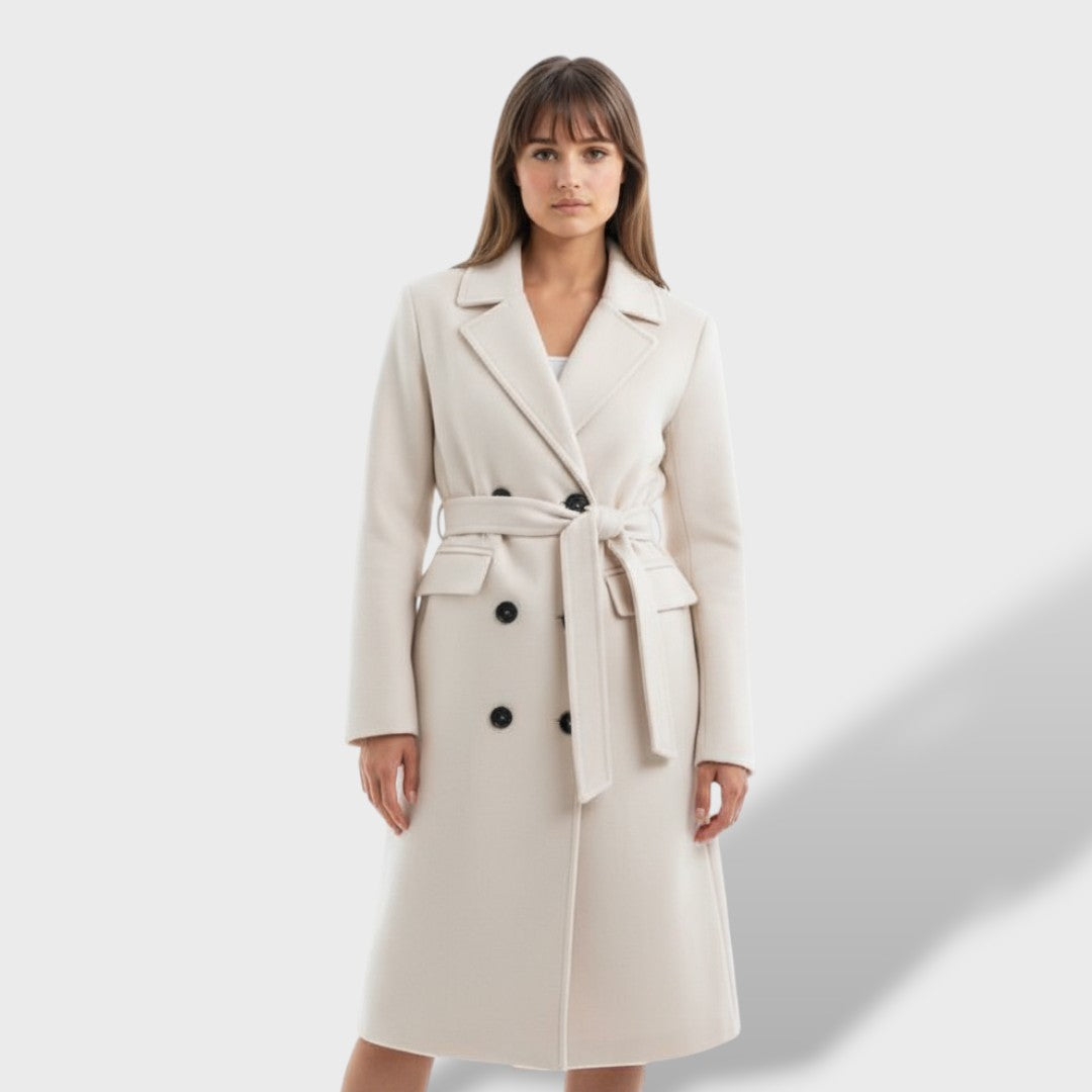 Abrigo Largo Mujer Doble Botonadura, abrigo de invierno, detalle de tela | Moda Acosta