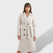 Abrigo Largo Mujer Doble Botonadura, abrigo de invierno, detalle de tela | Moda Acosta