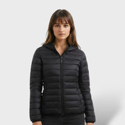 Chaqueta Acolchada Ligera de Plumas Mujer, abrigo de invierno, detalle de tela | Moda Acosta
