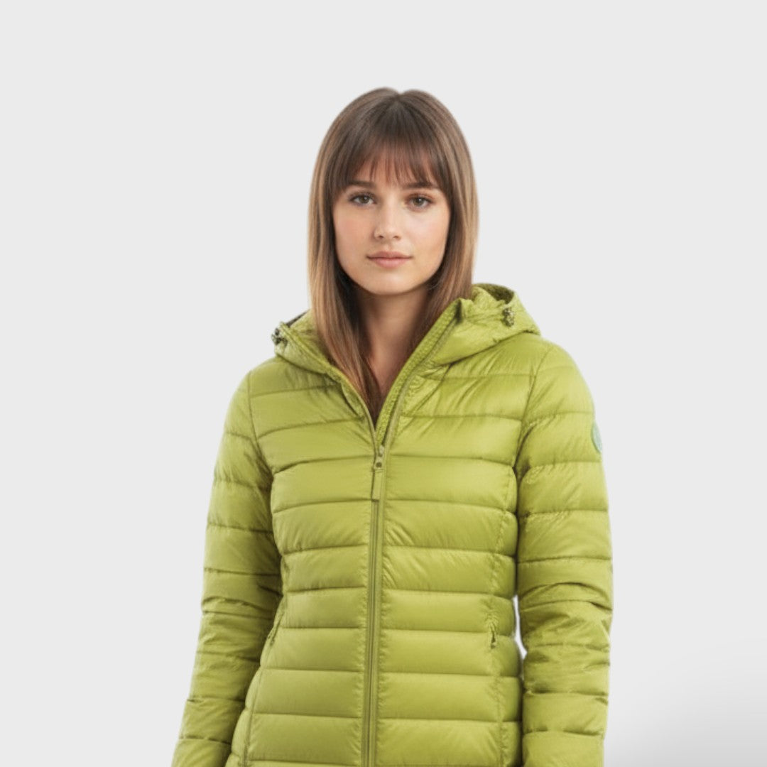 Chaqueta Acolchada Ligera de Plumas Mujer, abrigo de invierno, vista trasera | Moda Acosta