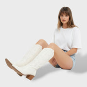 Botas Cowboy Mujer Altas Bordadas – Tacón Grueso, Tacones, look completo | Moda Acosta