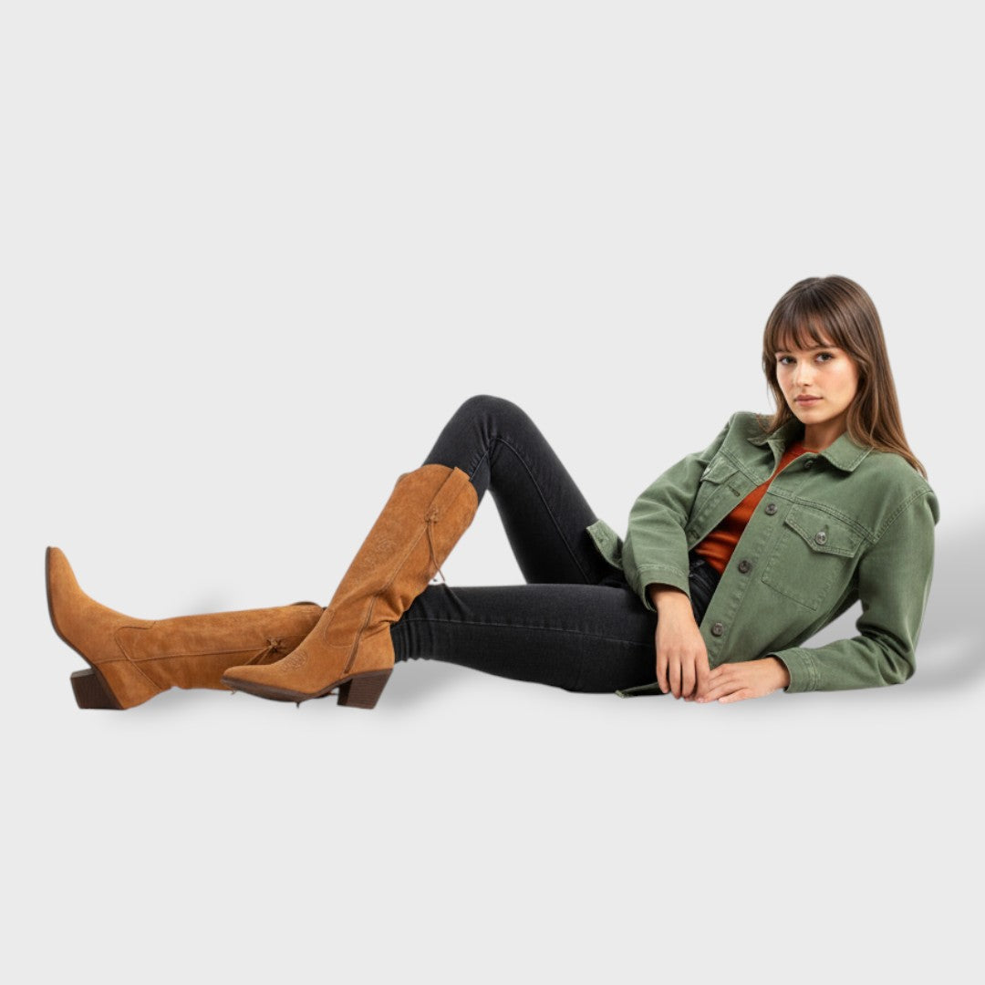 Botas Cowboy Mujer Invierno de Ante Sintético, botas de moda, color disponible | Moda Acosta