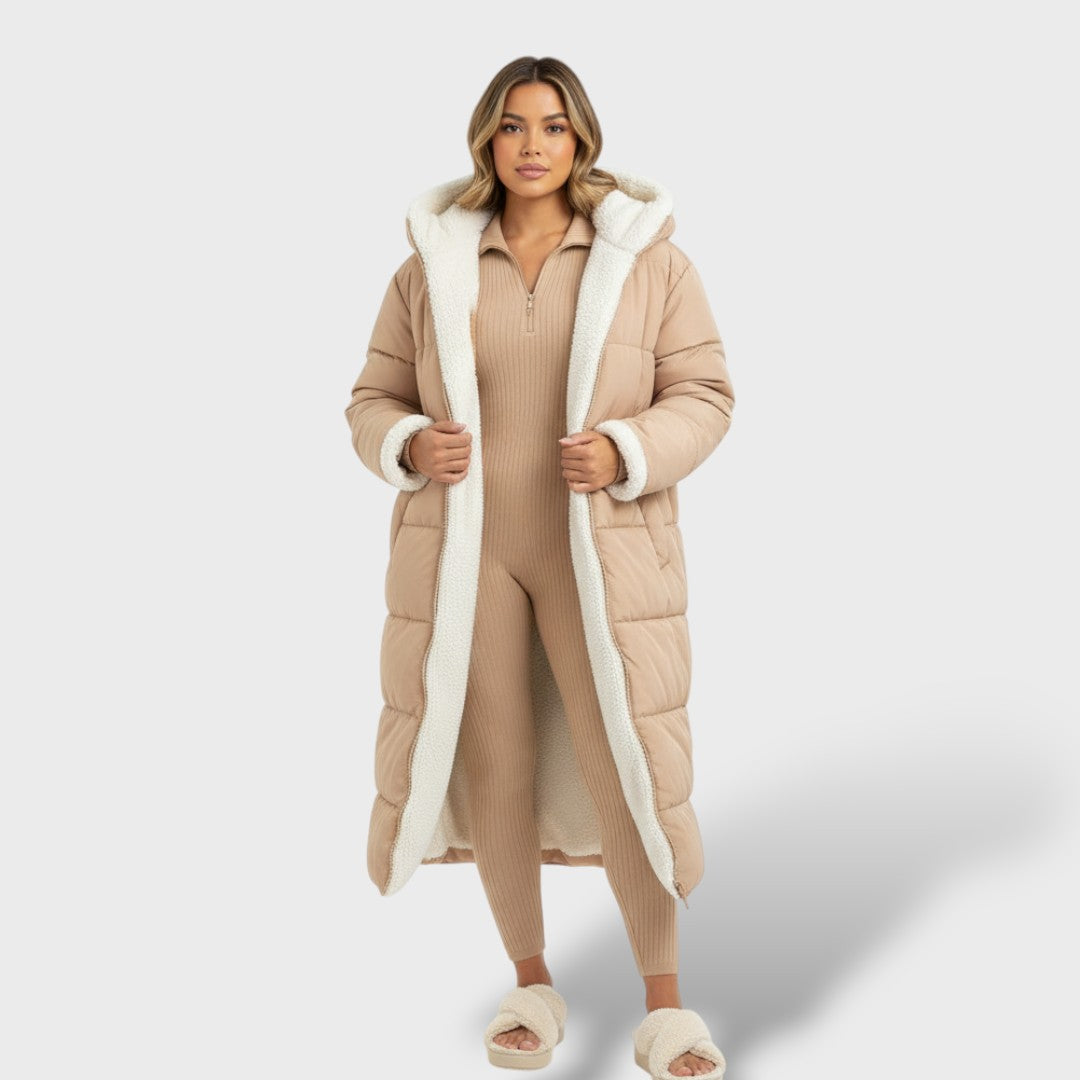 Abrigo reversible negro mujer invierno, abrigo de invierno, vista trasera | Moda Acosta