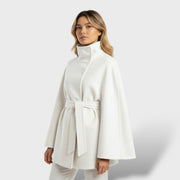 Abrigo largo de lana mujer elegante, abrigo de invierno, detalle de tela | Moda Acosta