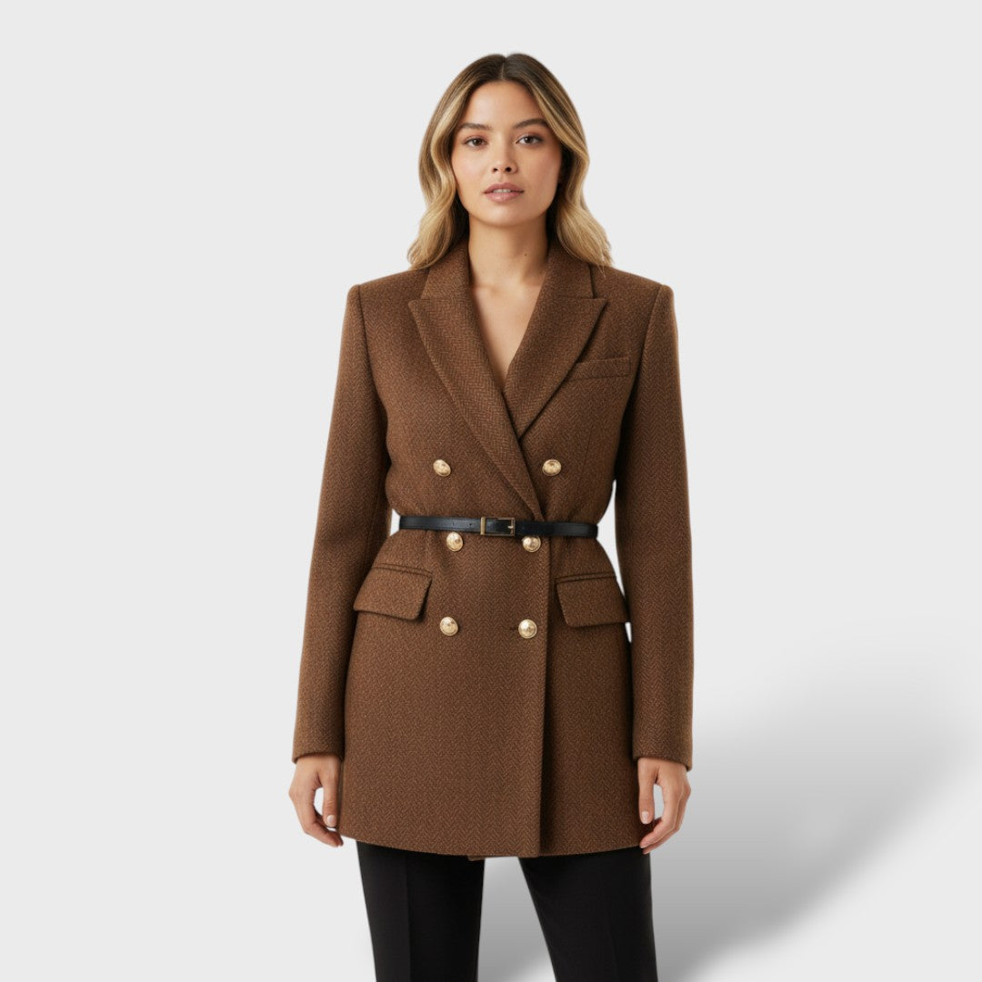 Abrigo Tweed Doble Botonadura Mujer, abrigo de invierno, detalle de tela | Moda Acosta
