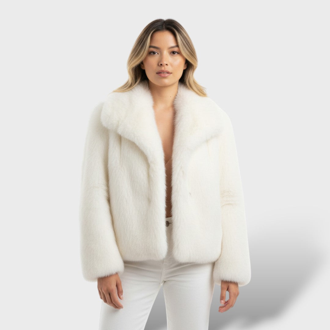 Abrigo de Pelo Sintético Elegante Mujer, abrigo de invierno, vista frontal | Moda Acosta