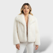 Abrigo de Pelo Sintético Elegante Mujer, abrigo de invierno, vista frontal | Moda Acosta