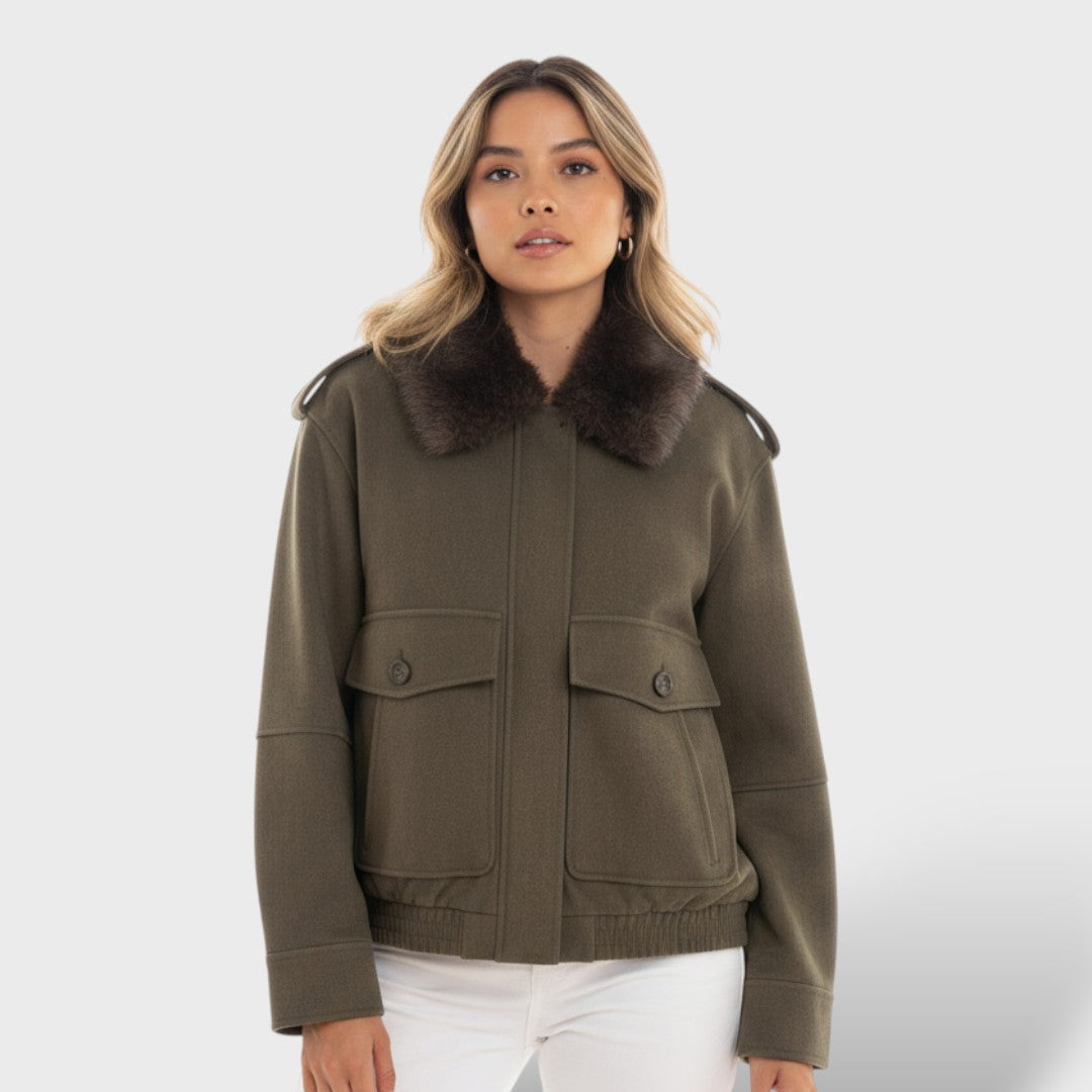 Abrigo casual con cuello desmontable mujer, abrigo de invierno, vista frontal | Moda Acosta