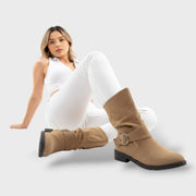 Botines de Antelina con Tacón Grueso Estilo Cowboy, Tacones, vista lateral | Moda Acosta