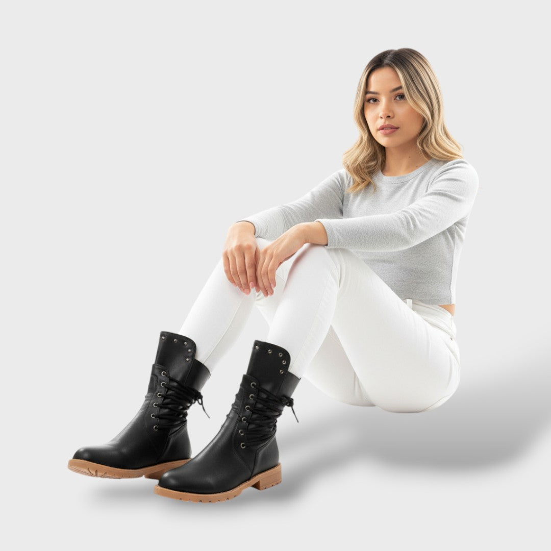 Botas de Media Caña con Cordones y Detalles de Tachuelas, botas de moda, color disponible | Moda Acosta