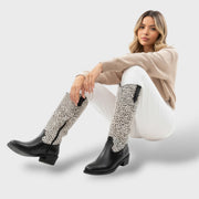 Botas Media Caña Mujer Leopardo Moda Casual, botas de moda, vista lateral | Moda Acosta