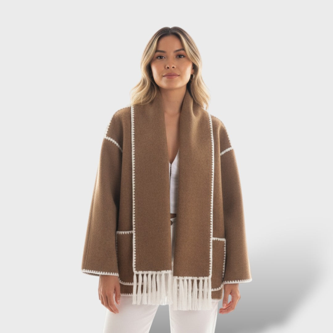 Abrigo Mujer Invierno Cuello Envolvente, abrigo de invierno, detalle de tela | Moda Acosta