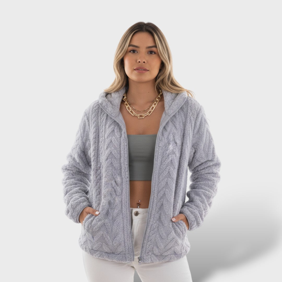 Chaqueta de Forro Polar con Cremallera y Cuello Alto, abrigo de invierno, vista trasera | Moda Acosta