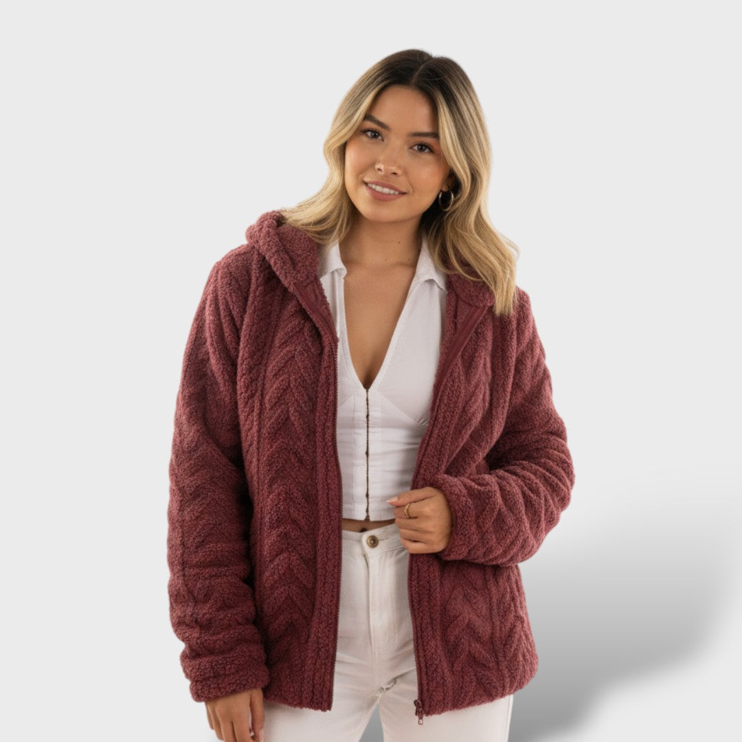Chaqueta de Forro Polar con Cremallera y Cuello Alto, abrigo de invierno, vista lateral | Moda Acosta