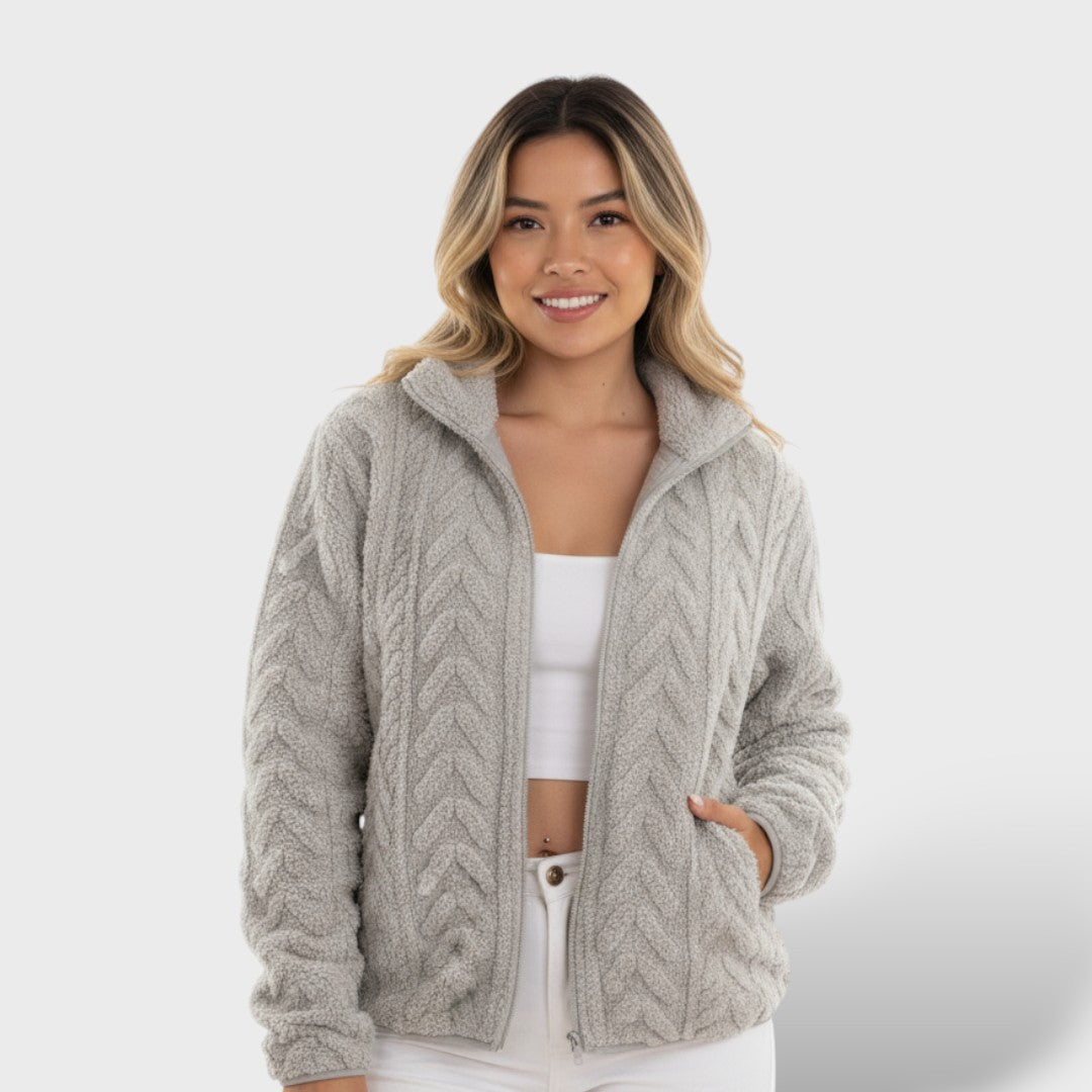 Chaqueta de Forro Polar con Cremallera y Cuello Alto, abrigo de invierno, vista frontal | Moda Acosta