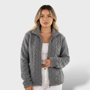 Chaqueta de Forro Polar con Cremallera y Cuello Alto, abrigo de invierno, detalle de tela | Moda Acosta
