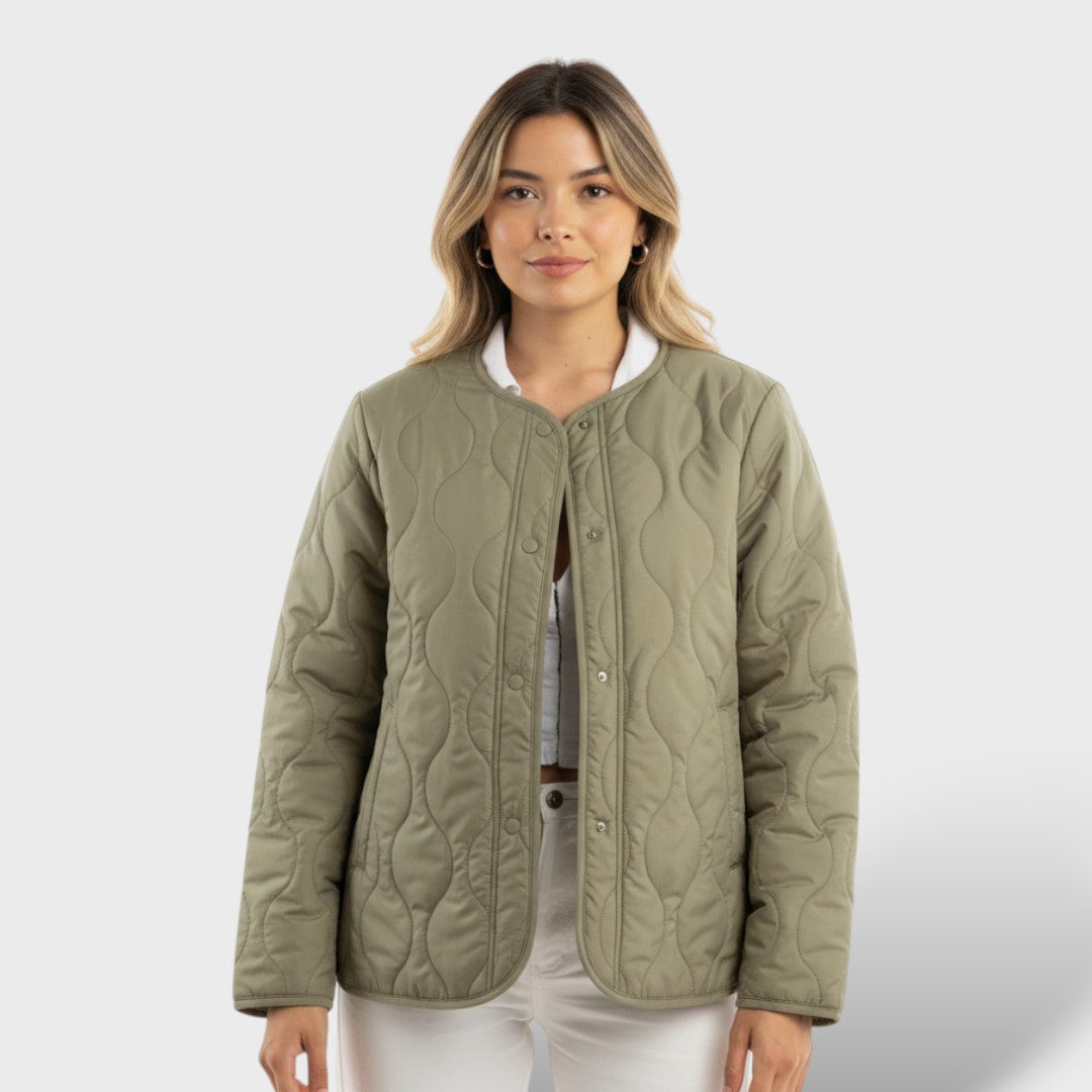 Chaqueta Acolchada con Diseño Guateado y Manga Larga, abrigo de invierno, detalle de tela | Moda Acosta